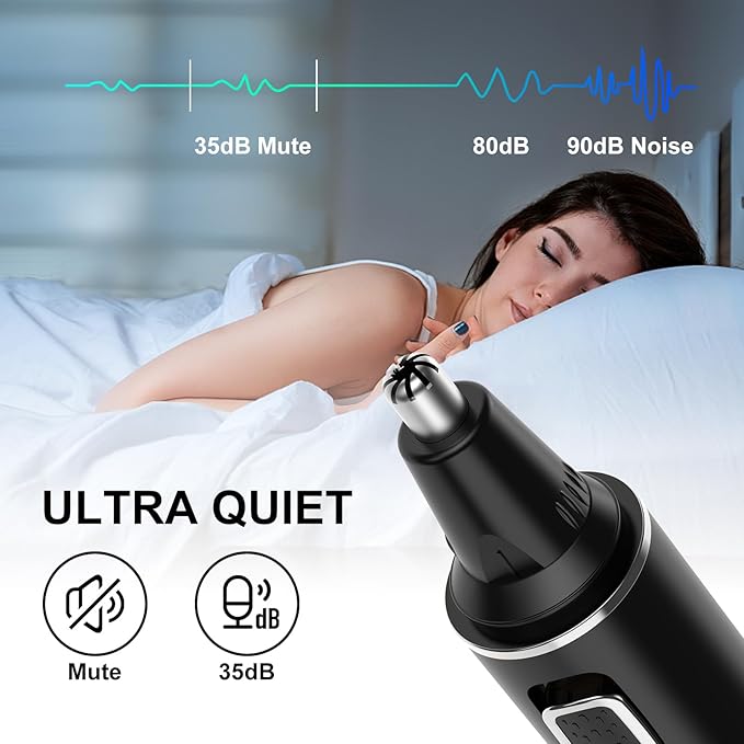 XOOMRSCP Professional Rechargeable Nose Hair Trimmer for Men – 2-in-1 Painless Ear & Nose Trimmer with IPX7 Waterproof Dual-Edge Blades, Also for Eyebrow & Facial Hair (Black Silver)