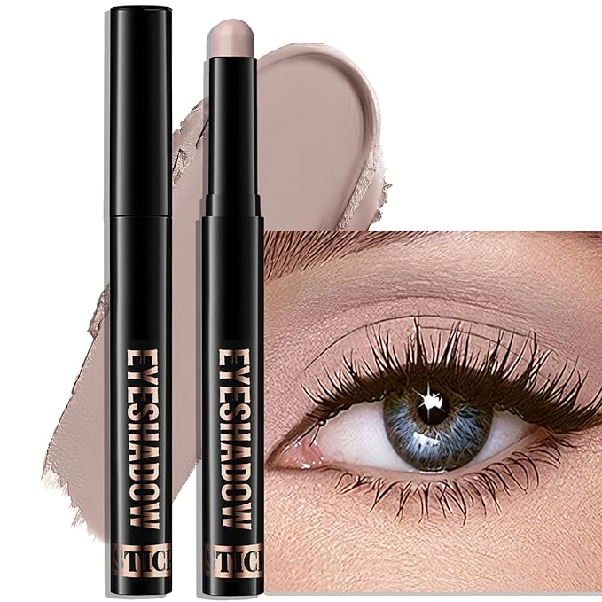 Wugbc Eyeshadow Stick Light Taupe, Matte Cream Eye Shadow Stick Waterproof Nude Neutral Eyeliner Brightener Pencil Crayon Long-Lasting Eye Highlighter Makeup for Older Women Easy to Use High Pigmented