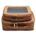 SANHECUN Cosmetic Case with Zipper TSA Approved Storage Box Travel Organizer Pouch Toiletry Portable Makeup Bag Cosmetic Set (2, Brown)