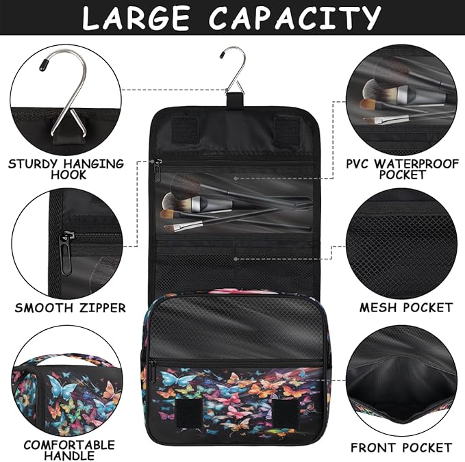 Butterfly Travel Toiletry Bag Women Men Hanging Cosmetic Organizer Portable