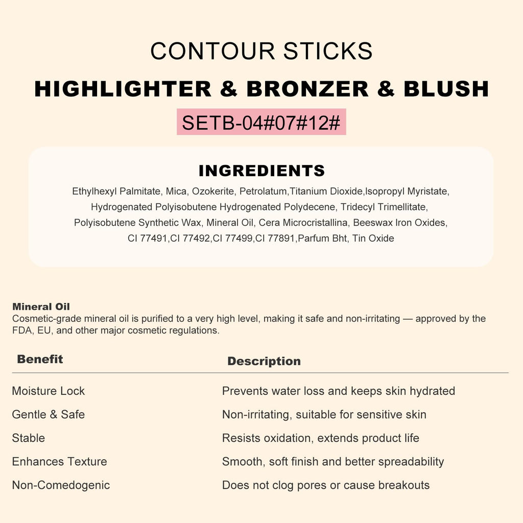 3Pcs Cream Contour Sticks, Shades with Highlighter & Blush & Bronzer Stick, Makeup Contour Stick Set for Sculpt the Cheeks Long Lasting Dewy & Matte Finish Lightweight LIGHT MEDIUM (SET-C)