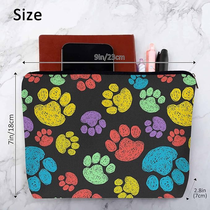 Kalygon Woman Makeup Bag Dog Paw, Rainbow Doodle Paw Prints Cat Footprint Makeup Bags Travel Cosmetic Bags Toiletry Makeup Organizer Pencil Pouch Make Up Cosmetic Bag For Owners Lady Birthday Gifts