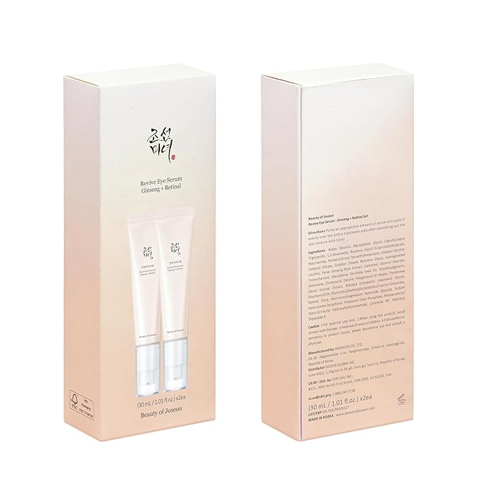 Beauty of Joseon Revive Eye Serum with Retinal Niacinamide Peptide for Face Under Eyes Wrinkles Dark Circles Moisturizer Cream Korean Skincare 30ml, 1.01 fl.oz * 2pack