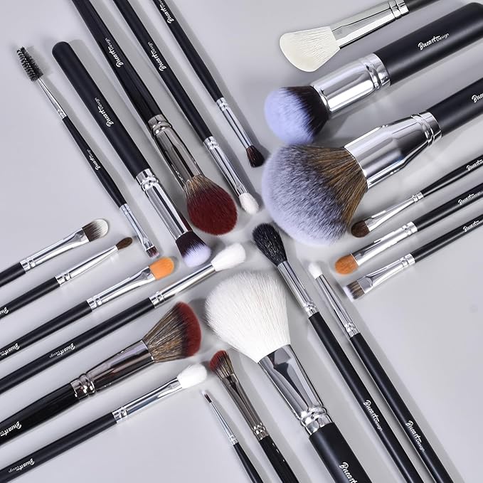 Bueart Design 34Pcs PRO Deluxe Real Goat Hair Horse Hair Makeup Brushes Set