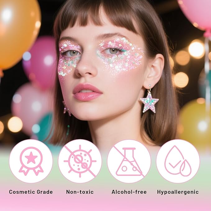 DAGEDA Iridescent Body Glitter Gel, Sparkly Hair Face Glitter Makeup