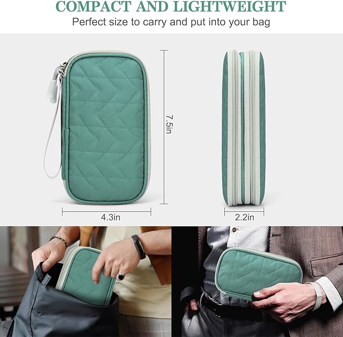 FYY Electronic Organizer, Travel Tech Pouch, Cable Organizer Green Quilted
