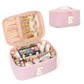 OCHEAL Makeup Bag for Women, Monogram Cosmetic Bag Pink Travel Makeup Case Beauty Toiletry Bag Organizer Personalized Gifts for Girls Bridesmaid, Sister, Wife, Friends Initial E