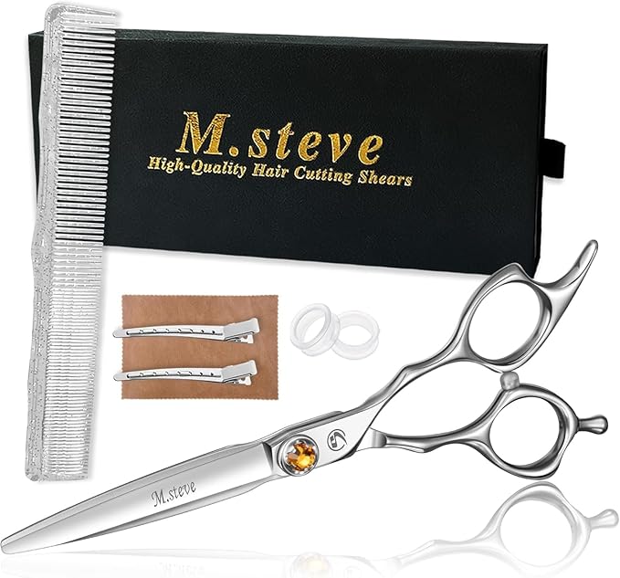 M.steve Professional Hair Cutting Scissors 6 Inch, VG10 Stainless Steel Barber Shears, Extremely Sharp Hairdressing Scissors for Salon & Home Use, Ambidextrous Left Right Hand