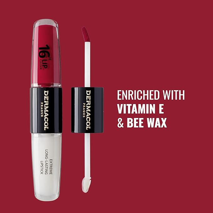 Dermacol 16-Hour Lip Color, Two-Phase Kissproof Lip Stain & Gloss, No.3