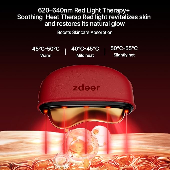 ZDEER GS5 Electric Heated Gua Sha Tool, Red Light Face Massager, Red
