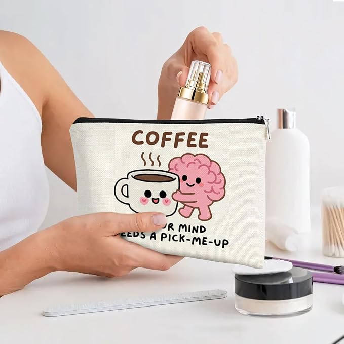 JFEHBFL Coffee Gifts Makeup Bag Coffee Lover Gift Cosmetic Bag for Women Zipper Pouch Travel Toiletry Gifts for Birthday Christmas