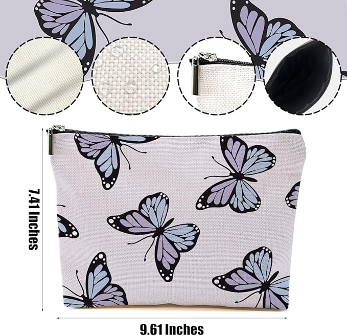 DHKG Purple Butterfly Makeup Bag Cosmetic Bag Butterfly Gifts for Women Girls Friend Niece Daughter Butterflies Lovers Gifts Travel Organizer Zipper Pouch Graduation Birthday Friendship Gifts