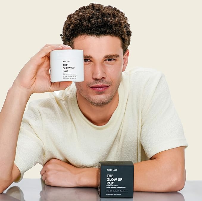 JAXON LANE Glow Up AHA PHA Korean Exfoliating Face Pads for Men, 60 Count