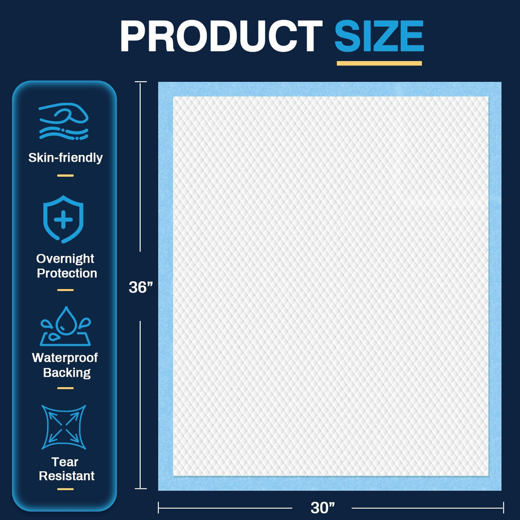 AAY Disposable Bed Pads 30"X36" 50pcs, Tear-Resistant Underpads