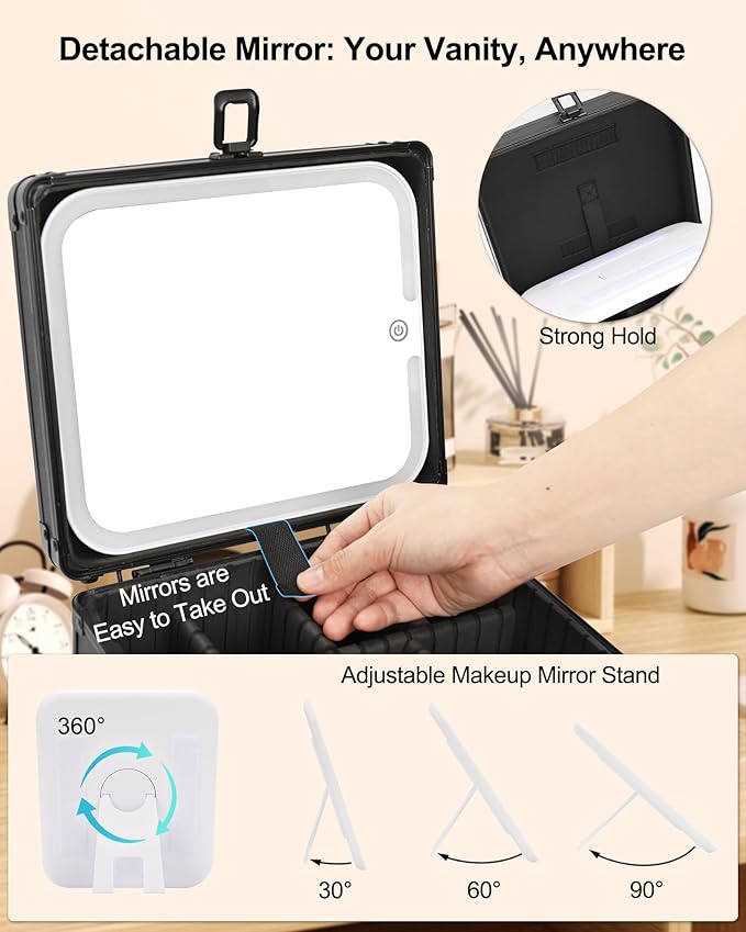TANTO Travel Makeup Case with LED Mirror, Adjustable Dividers for Women