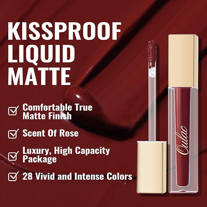 Oulac Dark Red Lipstick Matte for Women, Burgundy Lipstick Long Wear, Smudgeproof Liquid Lipsticks, Waterproof Lip Stain, No Transfer, Vegan & Cruelty-Free M18