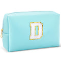 URSKYTOUS Gifts for Girls Initial Makeup Bag Personalized Cosmetic Bag with Zipper Cute Travel Toiletry Bag Waterproof PU Preppy Makeup Pouch Birthday Gift for Teen Girls Women(Blue D)