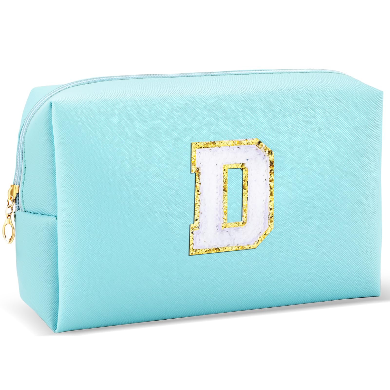 URSKYTOUS Gifts for Girls Initial Makeup Bag Personalized Cosmetic Bag with Zipper Cute Travel Toiletry Bag Waterproof PU Preppy Makeup Pouch Birthday Gift for Teen Girls Women(Blue D)
