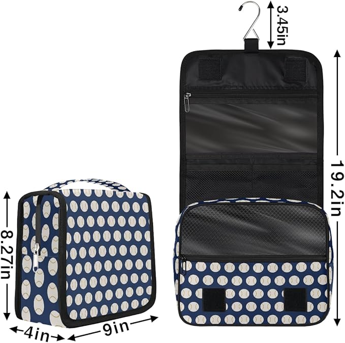 YoYoYuchong Travel Toiletry Bag for Women & Men Baseball Sports Blue Hanging Cosmetic Organizer Portable Waterproof Makeup Case Make Up Bag with Compartments Travel Essentials for Bathroom Shower