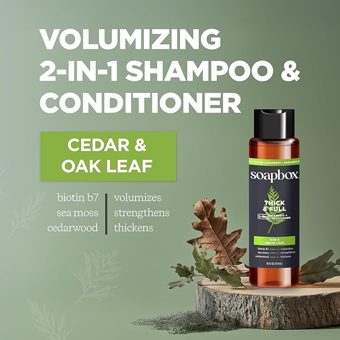 Soapbox Men's 2-in-1 Shampoo and Conditioner Variety Pack, 1 Scalp Care & 1 Thick & Full - Clean Ingredients Free of Harsh Chemicals, Sulfates, Parabens & Silicones - 2 Pack
