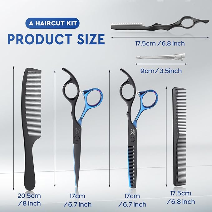 JASON Hair Cutting Scissors Set - 6" Professional 10 PCS Haircut Shears Kit