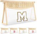 UIXIZQ Personalized Initial Letter Bag Boho Straw Clear Makeup Bag,Small Cute Chenille Varsity Letter Bag With Zipper,Beach Travel Toiletry Bag,Portable Monogrammed Cosmetic Bag for Women Girls,M