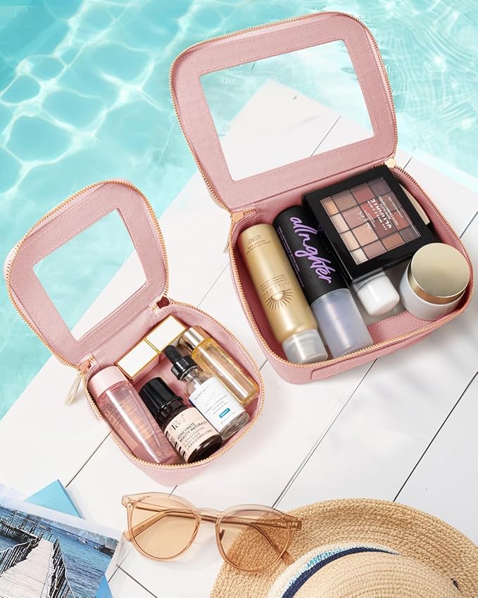 Clear Makeup Bag Set, Small Pink Makeup Bag TSA Approved Toiletry Bag Cosmetic Travel Bag Cute Makeup Organizer Mini Makeup Case Pouch Car Organizer Car Essentials for Women American Mahjong Bag