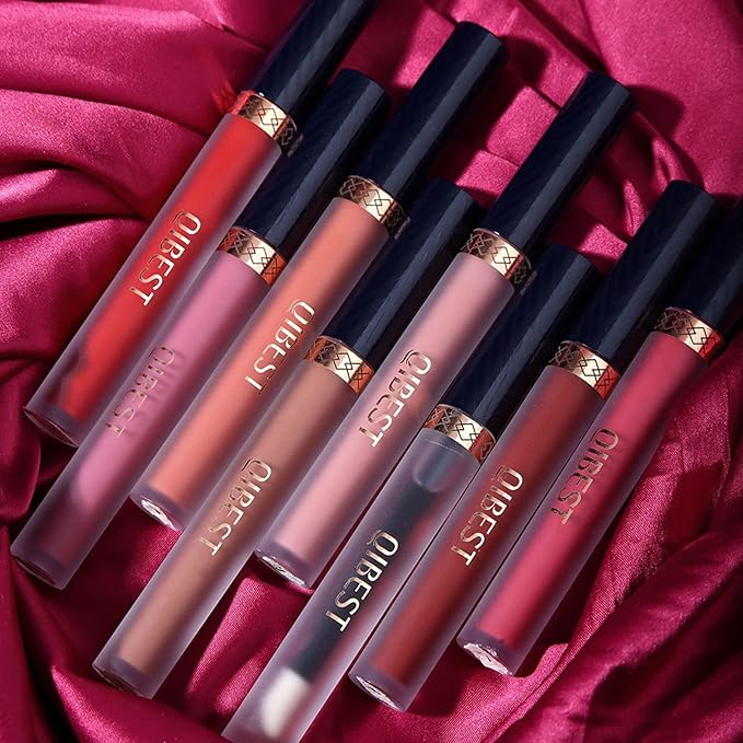 QiBest 7Pcs Matte Liquid Lipstick + 1Pcs Lip Plumper Makeup Set Kit, Pigmented Long Lasting Lip Gloss Set, Velvet Waterproof Halloween Lip Makeup Valentine's Day Gift Sets for Girls and Women