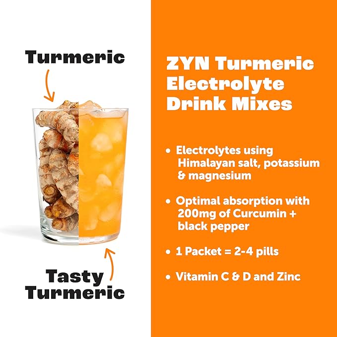ZYN Electrolyte Drink Mix Hydration Packets, Passion Fruit Electrolytes Powder, Hydration Packets w/Turmeric Curcumin, Vitamin C & D, Zinc, Hydrate & Recover Electrolyte Powder, Pack of 16