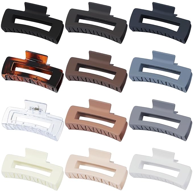 Sisiaipu Large Square Jumbo Hair Clips - 4.1 Inch Big Jaw Clips for Thick Hair, 12 Pcs Bulk Accessories for Women and Girls - Neutral