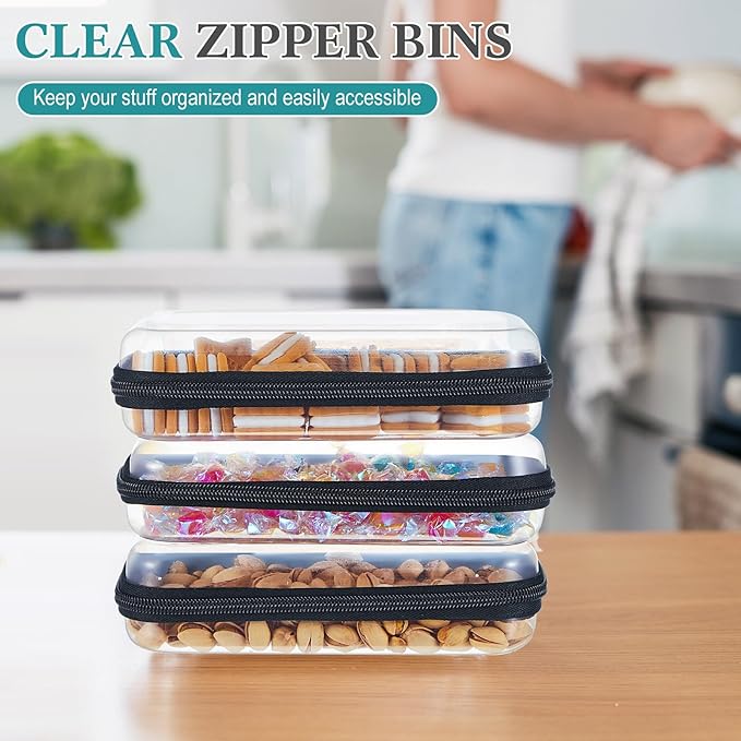 Hoolerry 3 Pcs Clear Hard Zipper Case Hard Plastic Zipper Pouch Makeup Bag Portable Travel Organizer for Cosmetics, Office Supplies, Documents & Toiletries(Black,S)