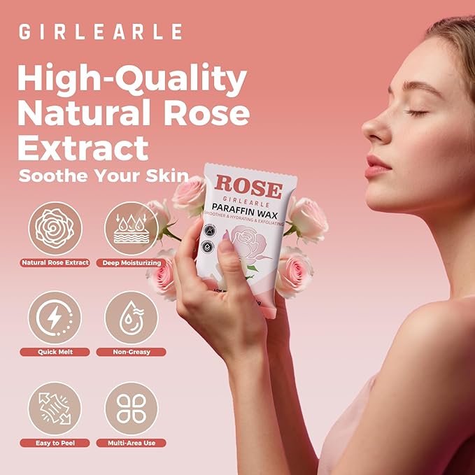 GIRLEARLE Paraffin Wax Refills 10 Packs for Paraffin Wax Bath Machine - for Dry Cracked Skin on Hands, Feet, Elbows - Moisturizing Hydration to Relieve Stiff Muscles & Joints (Rose)