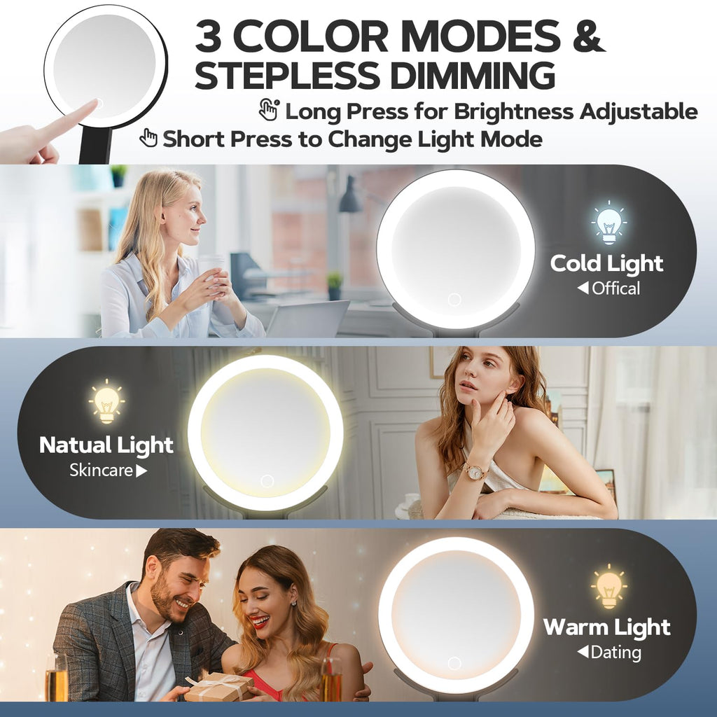 Lighted Makeup Mirror, 30X Magnifying Mirror with Light, Hanging and Handheld Mirror with Handle,Black