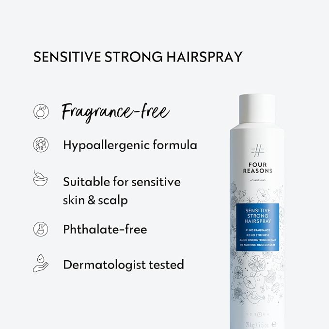 No Nothing Strong Hairspray, Fragrance Free, Hypoallergenic, Unscented Hair Spray for Sensitive Scalp, Strong Hold Finishing Control, Clean, Gentle Styling, 7.5 oz