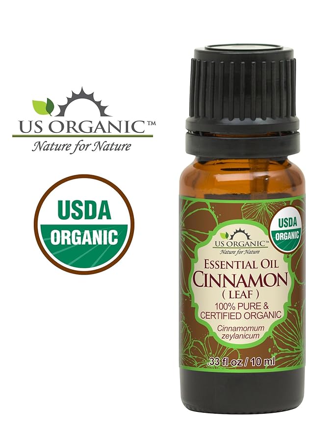 US Organic 100% Pure Cinnamon Leaf Essential Oil - USDA Certified Organic, Steam Distilled - W/Euro Dropper (More Size Variations Available) (10 ml /.33 fl oz)