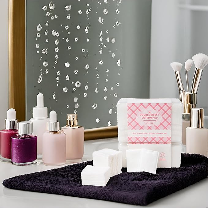 ICOTLE Square Cotton Pads 475 Pcs Makeup Remover Pads Cotton Squares for Face 75 Thick and 400 Ultra-Thin for Daily Skin Care, Pair with Makeup Remover