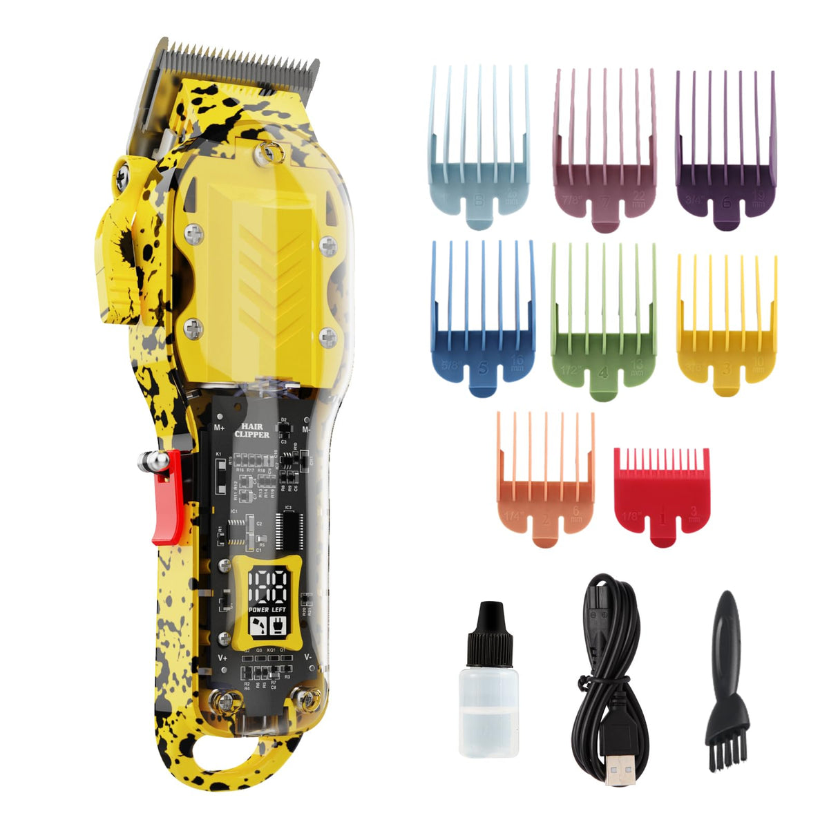Tuanchuanrp Professional Hair Clippers, Hair Clippers Set for Barber Haircut with LED Display(Yellow)