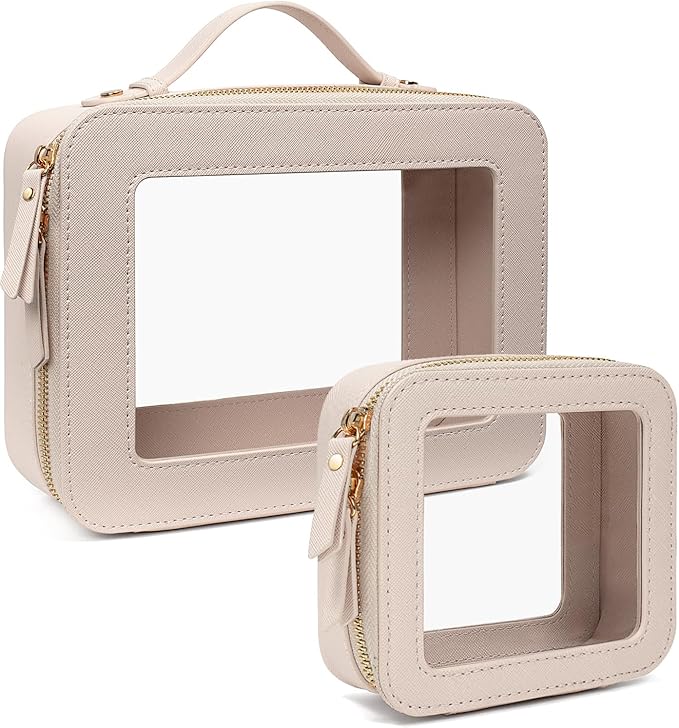 FFpaw 2Pcs Travel Clear Makeup Bag, Large American Mahjong Tile Bag Cosmetic Case with Zipper Portable Makeup Pouch Toiletry Bag Traveling Cosmetic Organizer Storage Bag Car Organizer Car Essentials