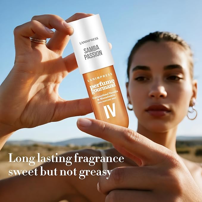 LANIMPRESS 3 FL OZ No.4 Hair Mist and Body Spray for Women,Eau De Parfum, Amber Gourmet Perfume, Sweet Scent– With Notes of Roasted Macadamia Nuts,Caramel Vanilla,Coconutblossom, Travel Size Fragrance