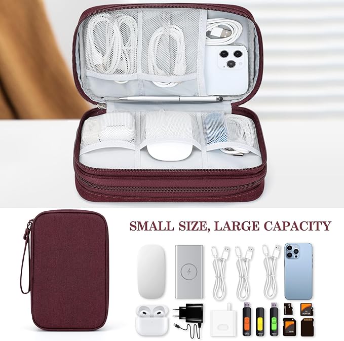 FYY Electronic Organizer, Travel Tech Pouch Bag, Large, Wine Red