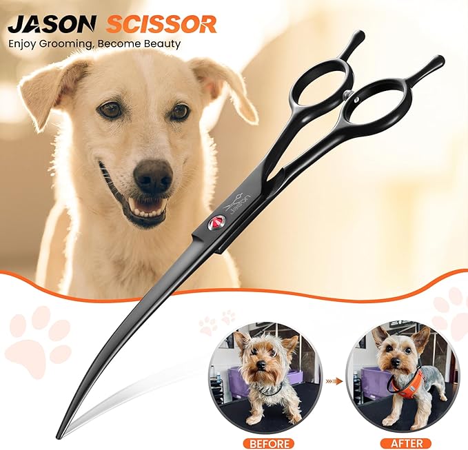 JASON Curved Dog Grooming Scissor - 7" Professional Down-curved Shears