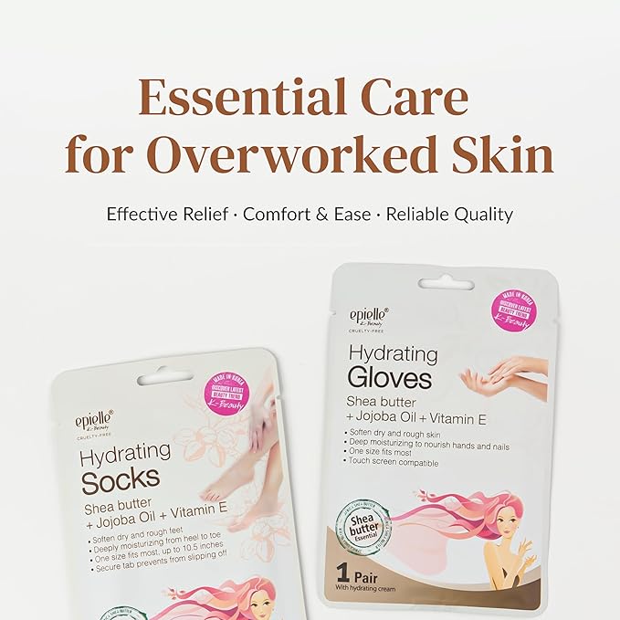 Epielle Hydrating Hand & Foot Masks, Relieve and Soften Dry, Overworked Skin, Self Care Gifts for Women, Spa Kit, 6 Moisturizing Gloves & 6 Moisturizing Socks