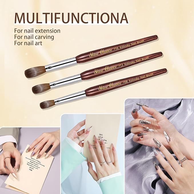 Shine Chance Acrylic Nail Art Brush - Size 10, Pure Kolinsky Hair Oval Nail Brush for Acrylic Application, Professional Nail Extension Manicure Tool Striping Pen for DIY Salon