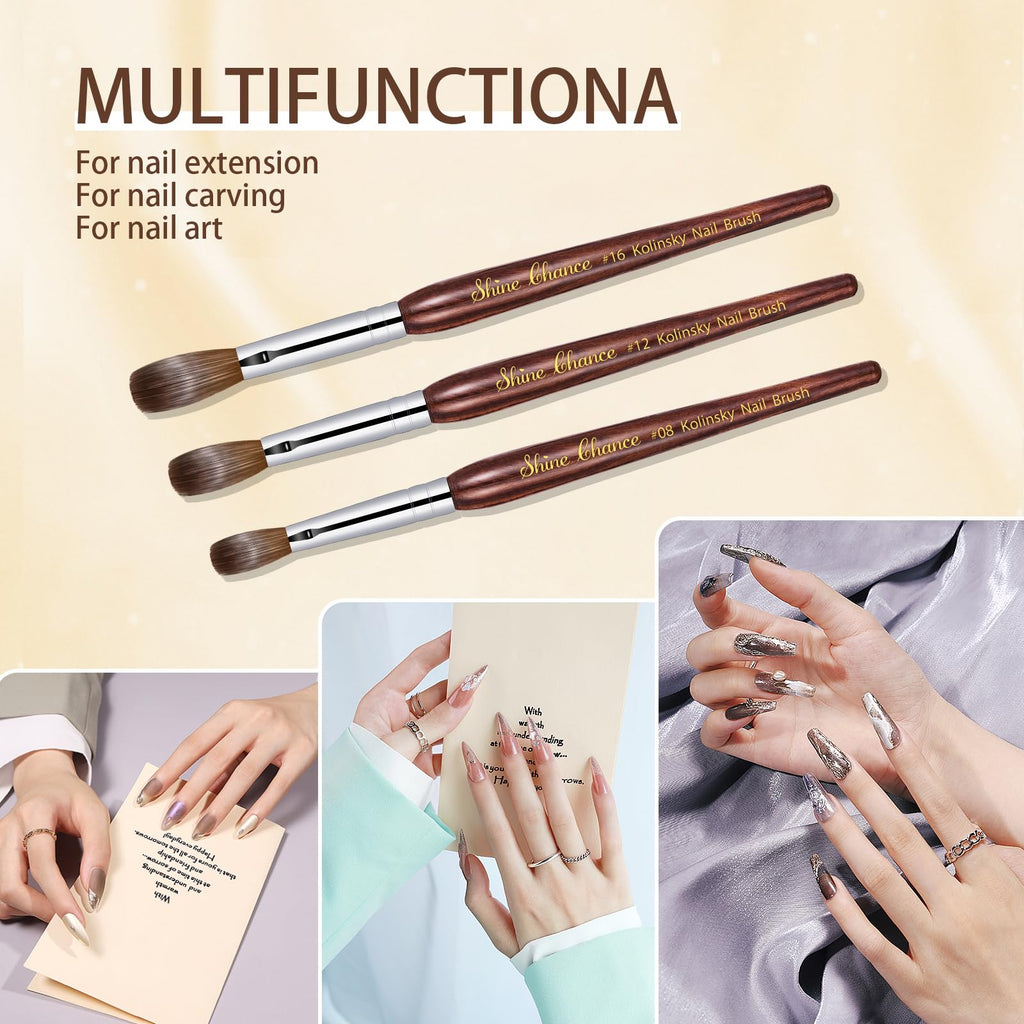 Shine Chance Acrylic Nail Art Brush Size 12, 100% Pure Kolinsky Hair Oval Nail Brush for Acrylic Application, Professional Nail Extension Manicure Tool Striping Nail Drawing Pen for DIY Home