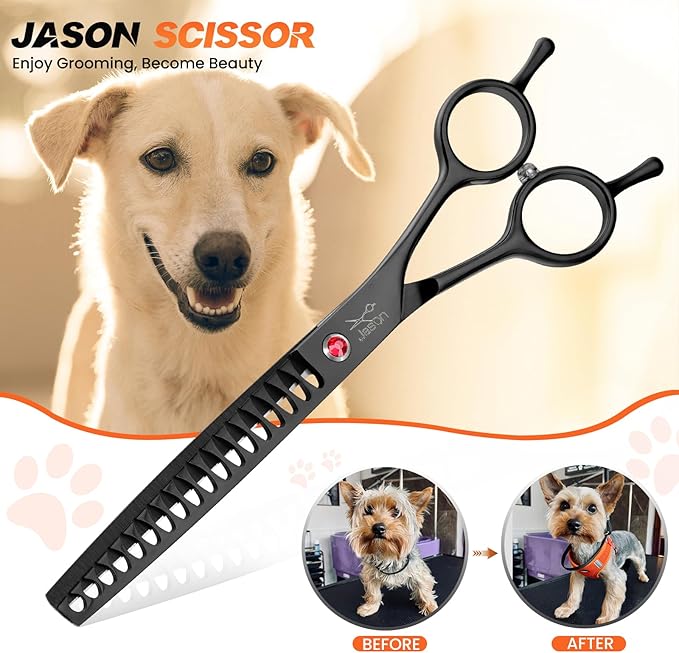 JASON Dog Grooming Chunker Scissors - 7" Professional Thinning Shears Black
