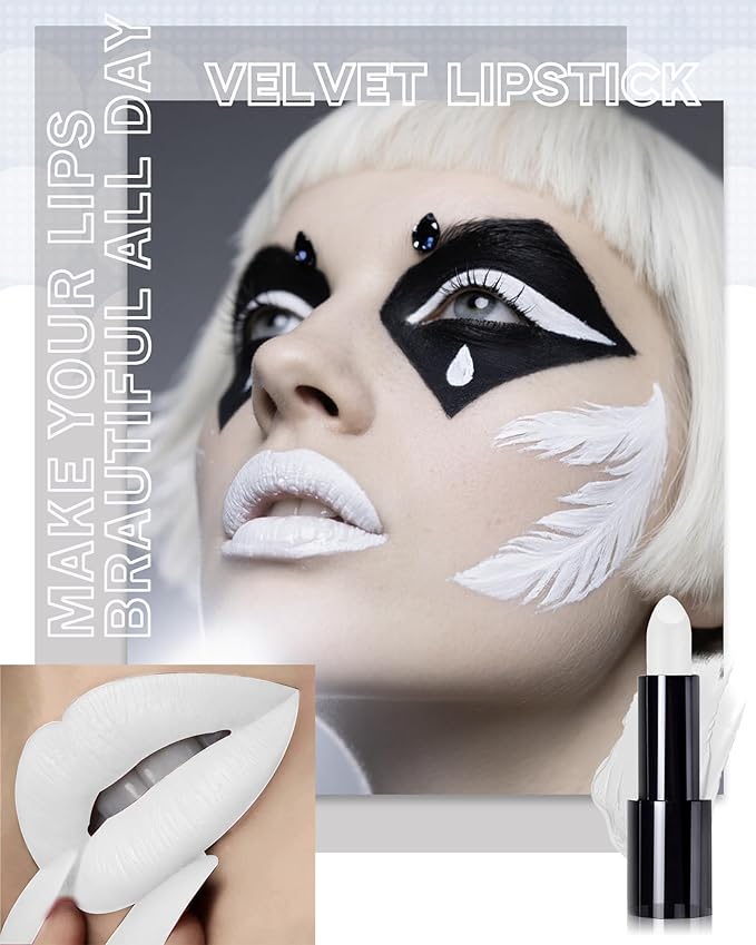 Caedelfly Velvet Matte Lipstick, White Lipstick for Women, Halloween-08
