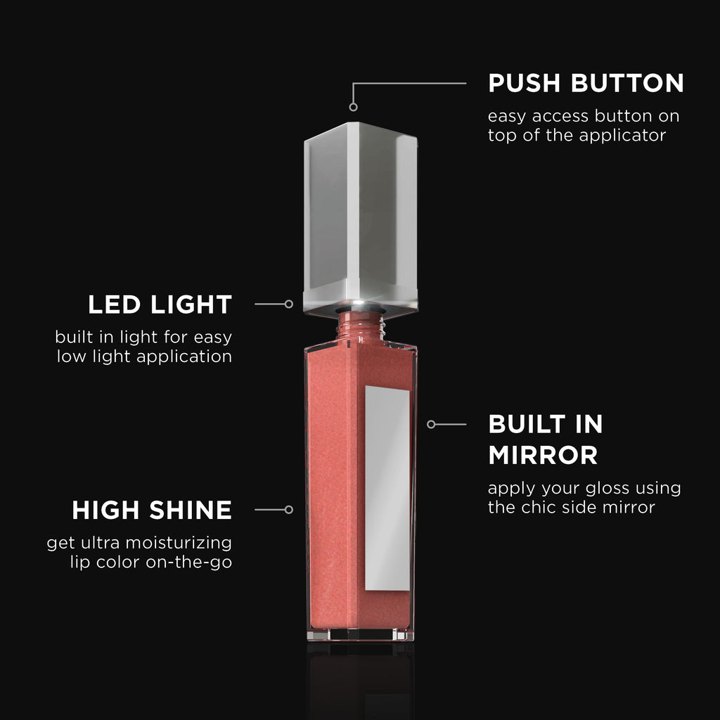 Pure Illumination Light-Up Lip Gloss with LED-Lit Applicator Brush + Side Mirror, Non-Sticky, Moisturizing Hydrating Lip Glosses with Lanolin, Jojoba Oil, & Vitamin E, Cosmic Latte