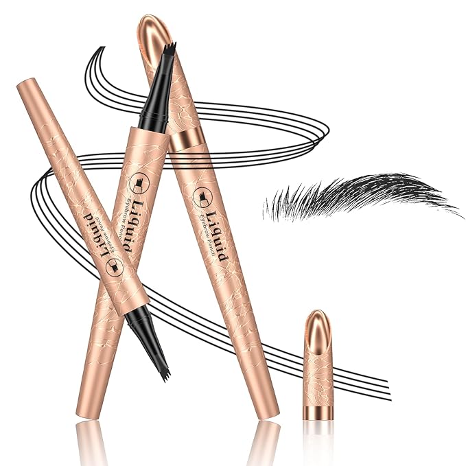 Liquid Eye Brow Microblading Pencil With Micro 4 Point Lift, Long-Lasting Waterproof Eyebrow (Black)