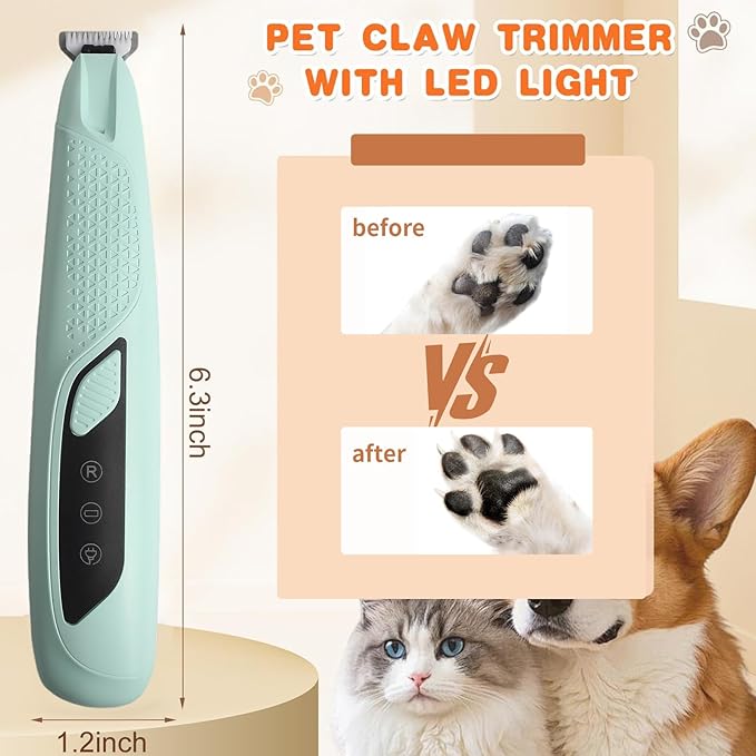 JNEKWOZ Professional Dog & Cat Trimmer - Quiet Electric Pet Grooming Kit for Ears/Eyes/Paws with LED Light - Cordless Battery-Powered Fur & Nail Clipper for Small/Large Breeds(Blue)