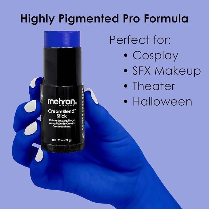Mehron Makeup CreamBlend Stick | Face Paint, Body Paint, & Foundation Cream Makeup | Perfect for Halloween.75 oz (21 g) (Blue) | Made in the USA